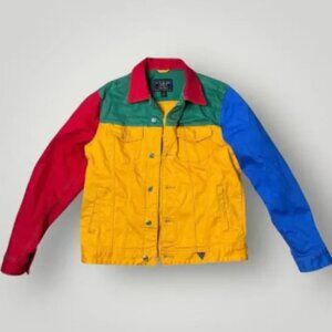 Guess J Balvin Vibras Denim Jacket Mens Medium Colorblock Y2K Moto Biker Trucker